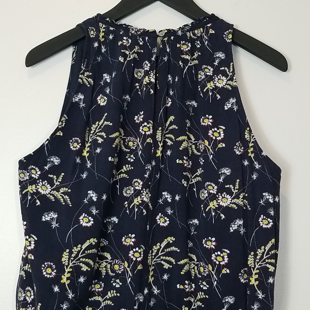 LOFT Floral Print Sleeveless Tie Front Blue Romper - Picture 10 of 14